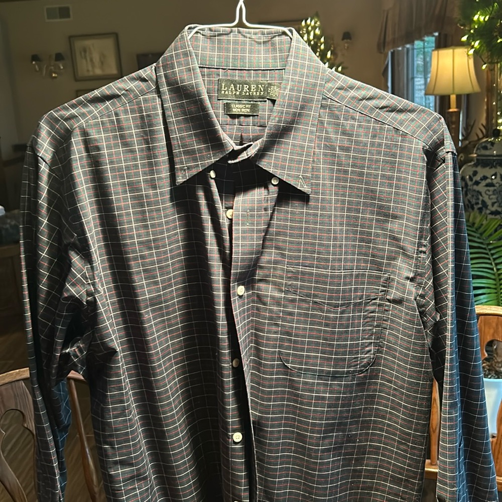 Ralph Lauren Dress Shirt. Blue with red and white stripes, very classy.